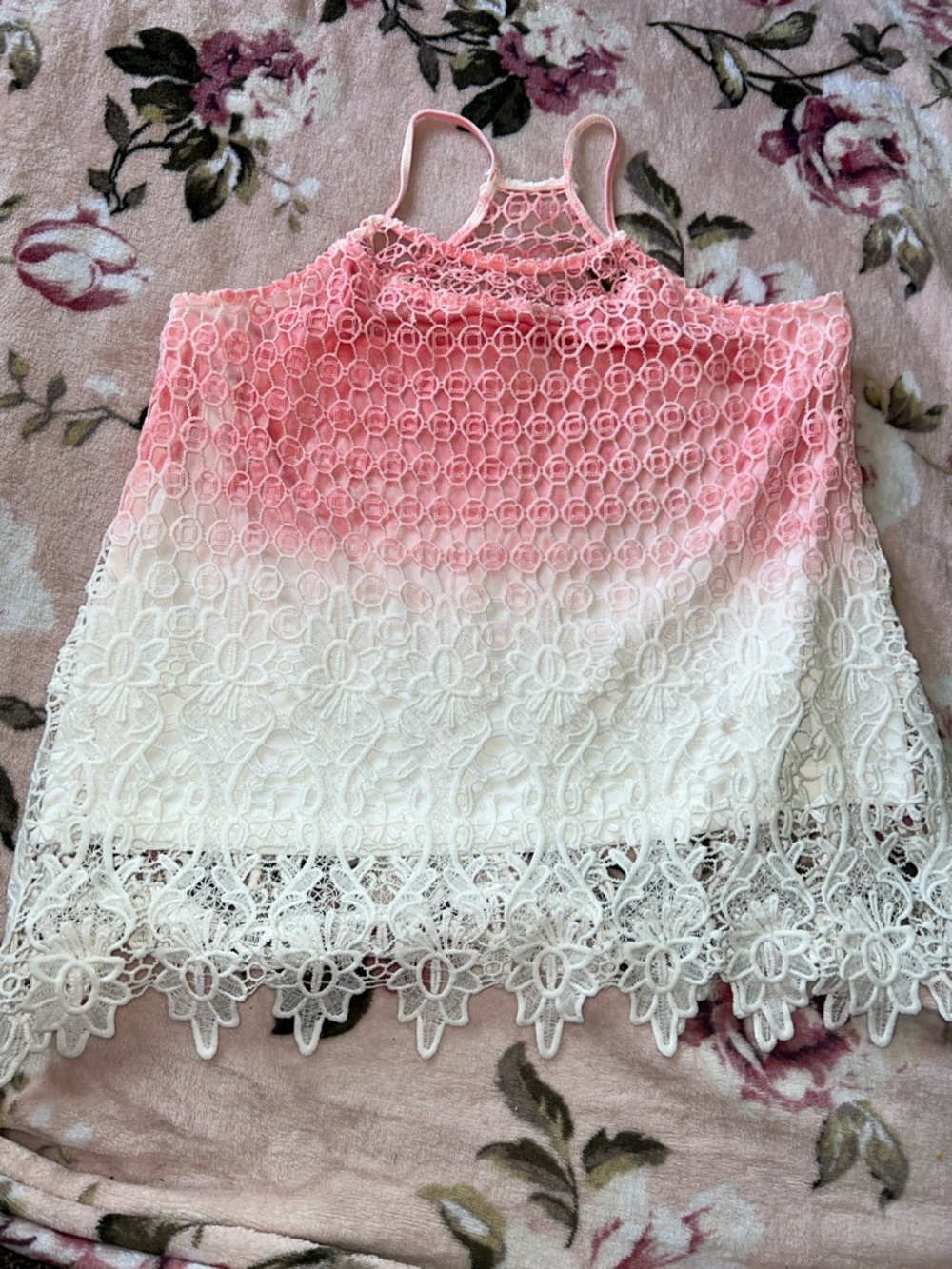 Rebellion Pink to White Ombre Lace Halter Camisole